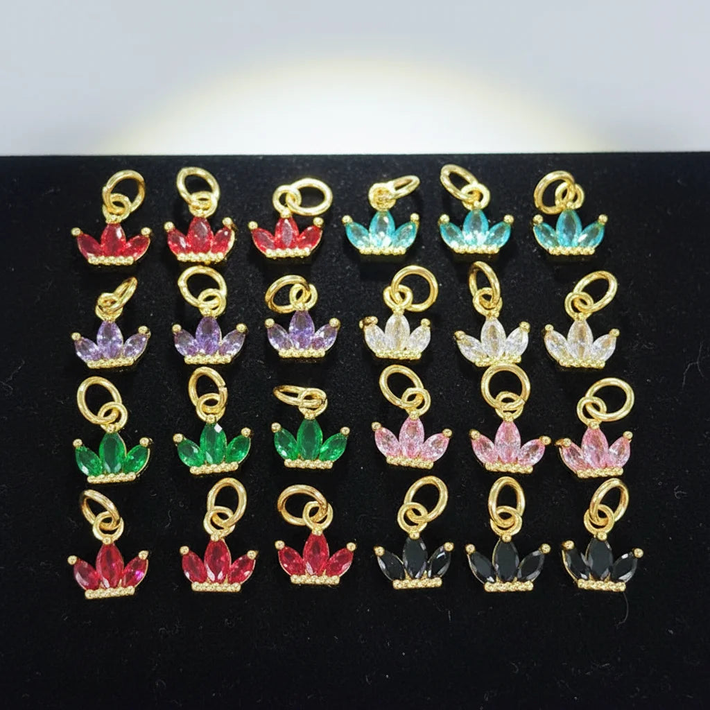 CZ8537 Dainty 18K Gold Mini Jewelry Supplies CZ Oblong CharmSmall Diamond Cubic Zirconia Crown Charms Pendants