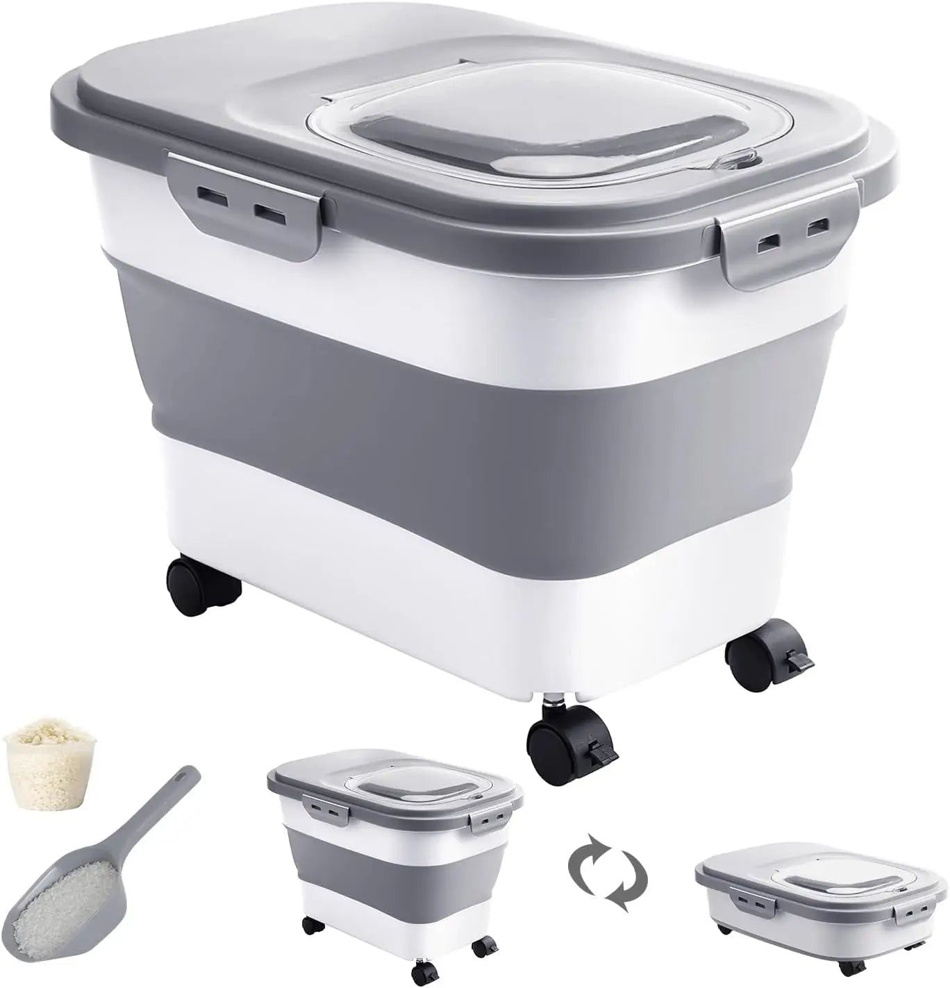 Rice Storage Container Collapsible Food Storage Containers with Rolling Wheel Airtight Locking Lid Flour Storage Container