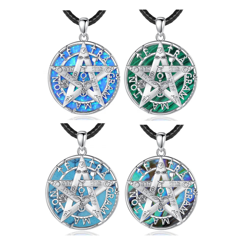 New Arrival Men's 925 Sterling Silver Tetragrammaton Pentagram Amulet Necklace Element Design Weddings Parties Engagements