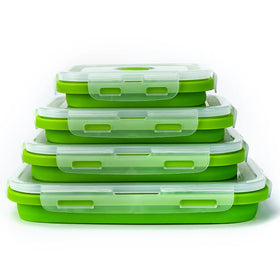 Set of 4 Collapsible Foldable Kitchen Silicone Utensils Container With BPA Free Leftover Meal Box With Airtight Plastic Lids