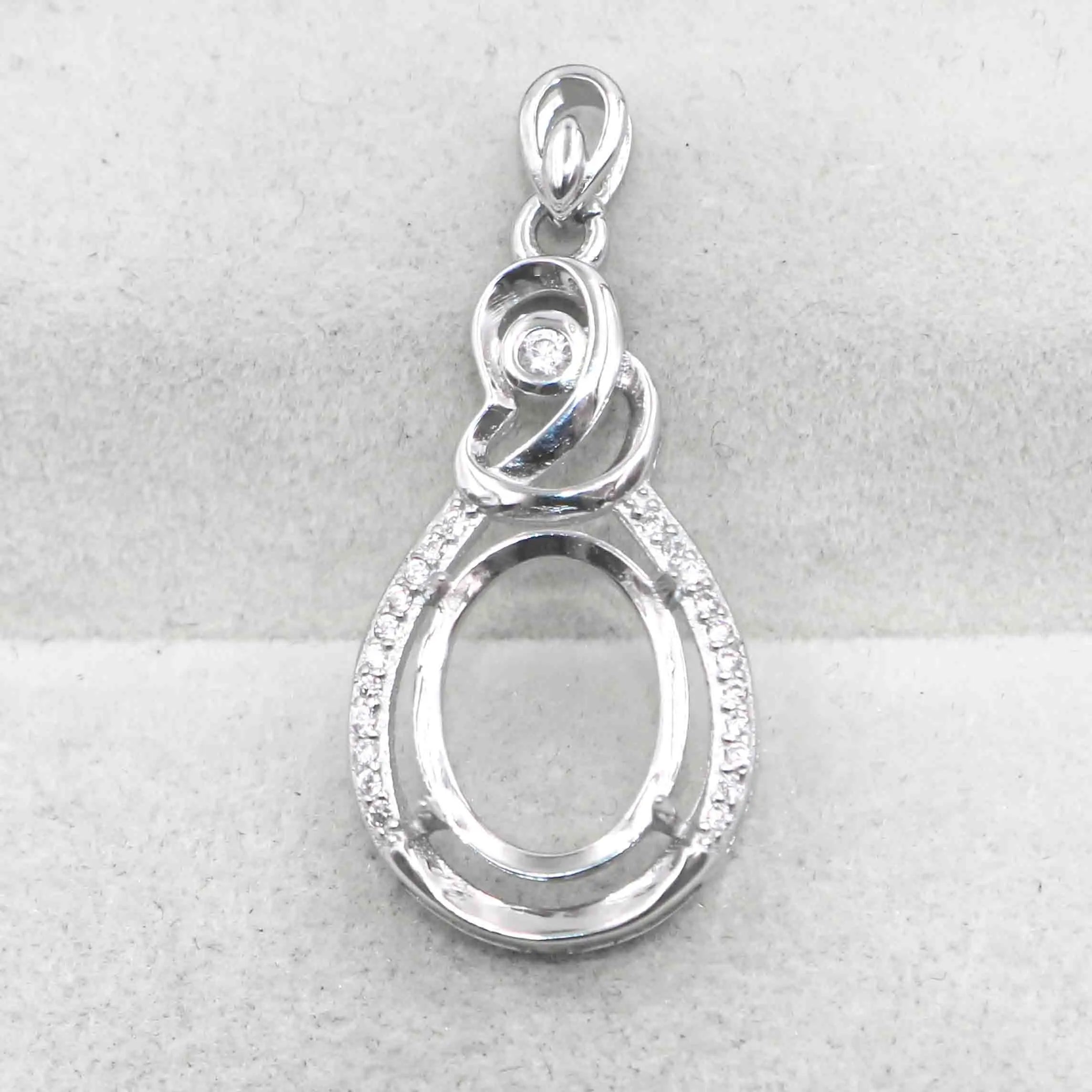 Sterling Silver 10*13mm Semi Mount Pendant Empty Frame Blank Support Setting S925 Base Holder Without Center Stone for DIY Inlay