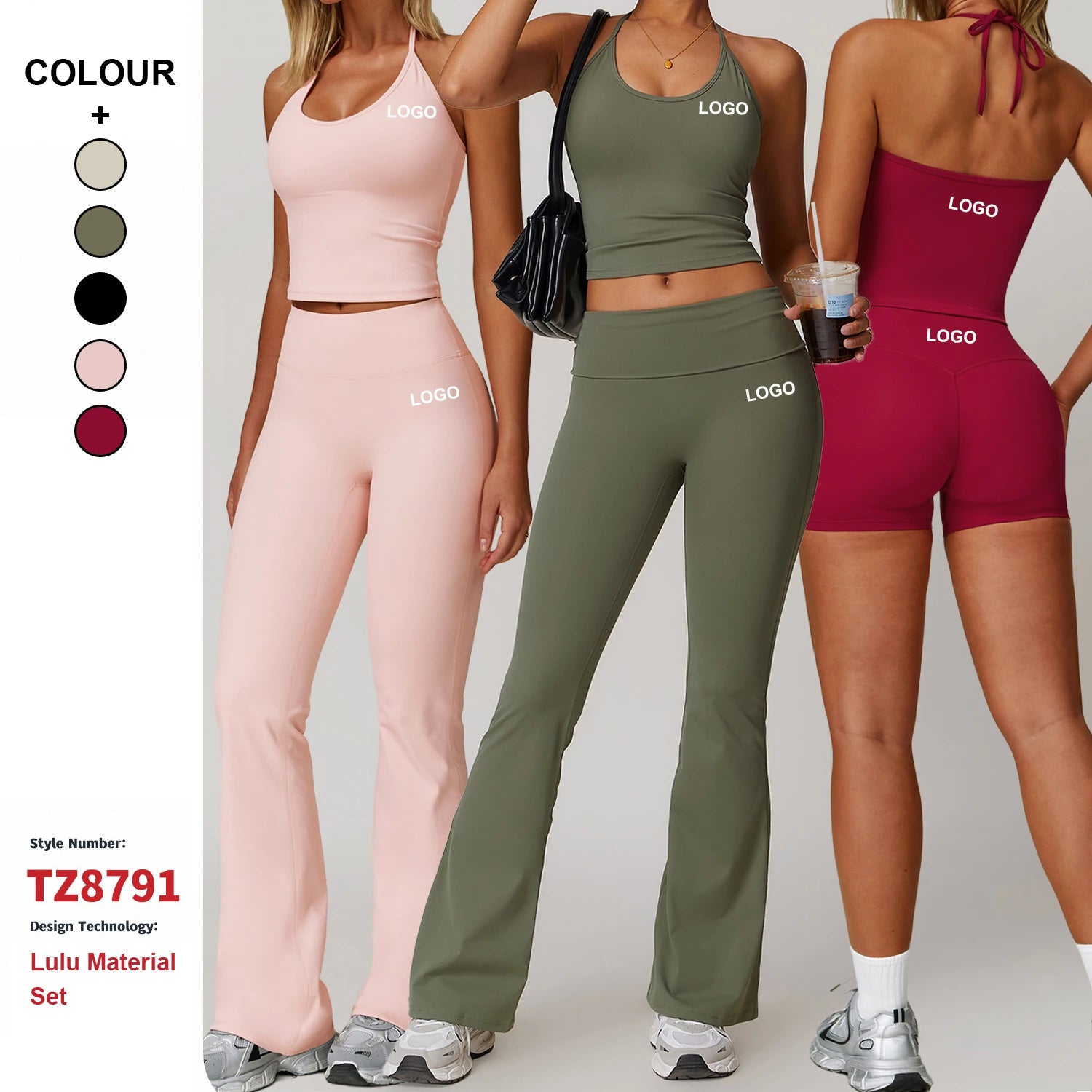 Custom High Quality Sportswear Hanging Neck Tights Yoga Wear Quick-Drying High Waist Activewear Women Fitness Yoga Sports Set
