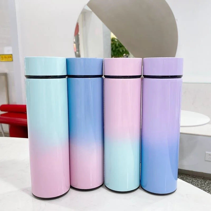 Double Wall Temperature Display Straight Gradient Stainless Steel LED Digital Smart Thermos Sublimation Blanks Water Bottle