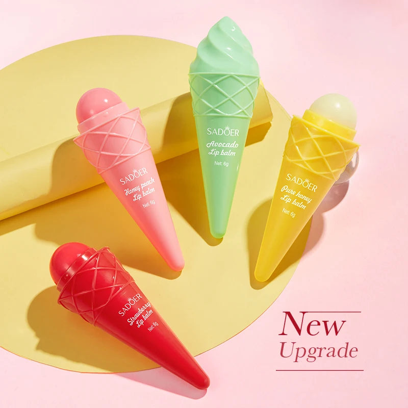 SADOER Lip Care Ice Cream Vegan Lips Balm Fruit Extract Moisturizing Makeup Lipstick Lip Balm