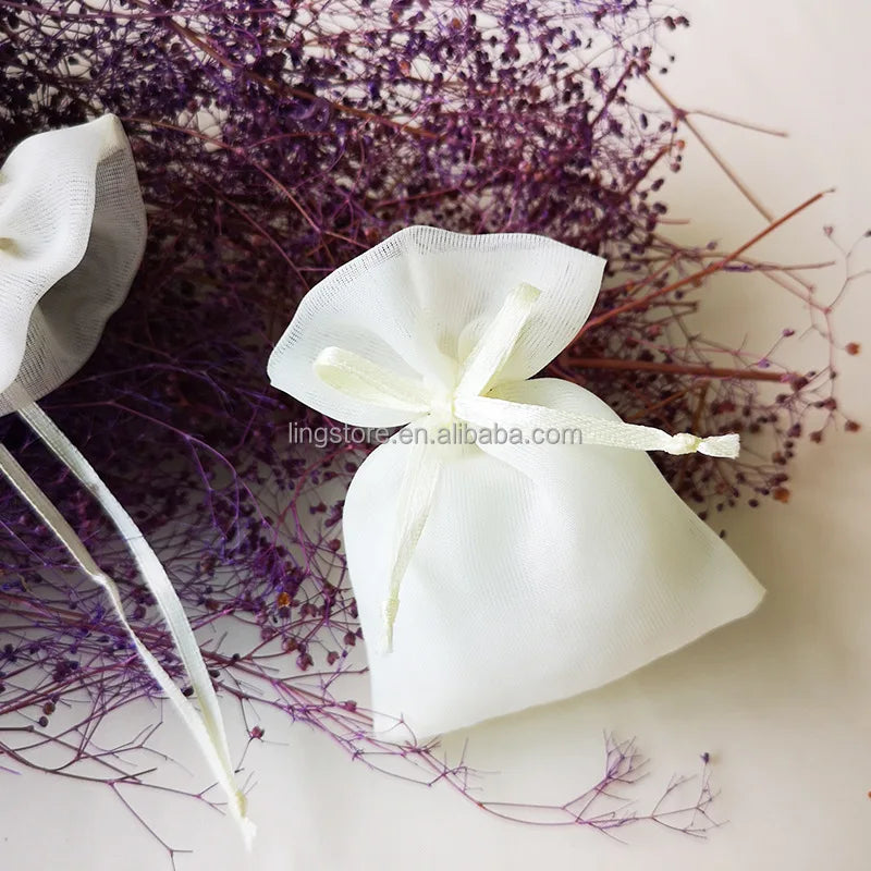 Luxury Purple Double Layer 7*9cm Fashion Custom Drawstring Organza Gift Pouch Pure Color Pearl Gauze Jewelry Packaging Storage
