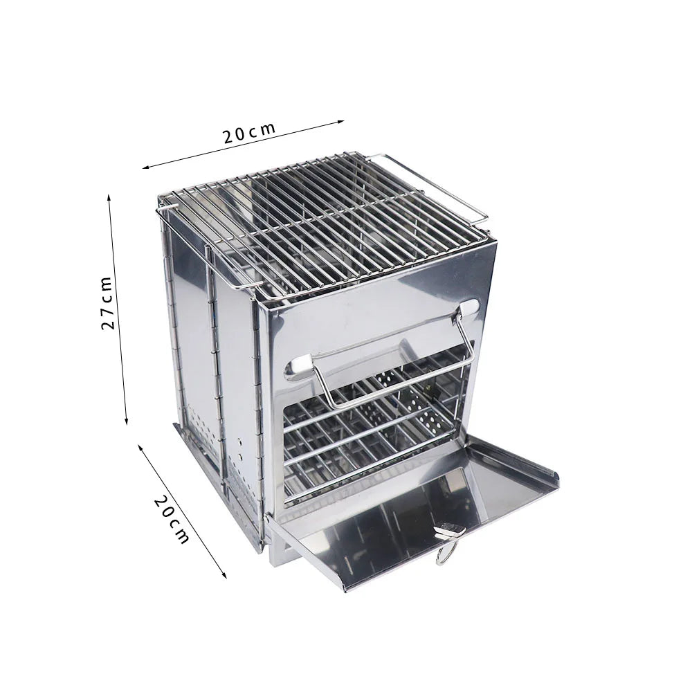 Camping Hiking Stove Stainless Steel Big Size Grill Backpacking Wood Stove Picnic BBQ  Cooker