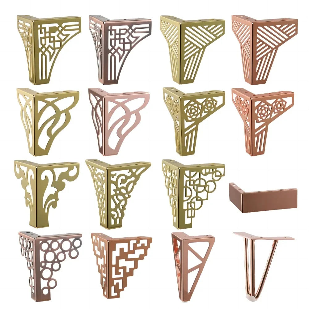 2023 15cm  Hot Sale Golden New Modern Metal Iron Triangular Sofa Legs With Flower Pattern