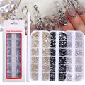 12 Grid 3D Flat Back Nail Art Decoration Tool Set Round Multi-Size Crystal Rhinestone Glass Rhinestone Dotting Tool for Nails