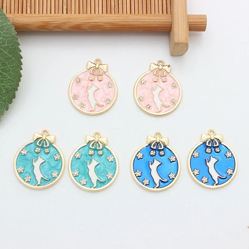 Cute Cat Enamel PendantBow Cat Charms DIY Making Necklace Bracelet Earring Keychain Decoration Handicrafts Alloy Accessories