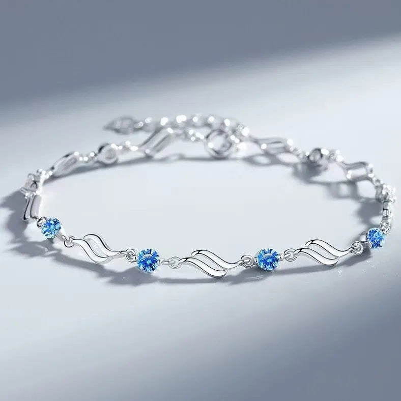 BASQUESUN Factory Wholesale Copper Inlaid Blue and White Zircon Ocean Heart Niche Fresh Wave Fashion Crystal Loved Bracelet