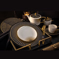 OEM Luxury Eco-Friendly Black Gold Glazed Minimalist Dinnerware Set Fine Bone China Microwave Dishwasher Safe Household