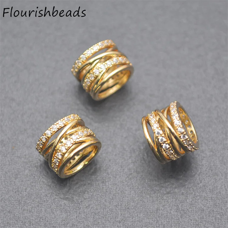 DIY Jewelry Bracelet Making Anti Rust 18K Gold Plated Metal Brass CZ Pave Cylinder Tube Spacer Loose Beads