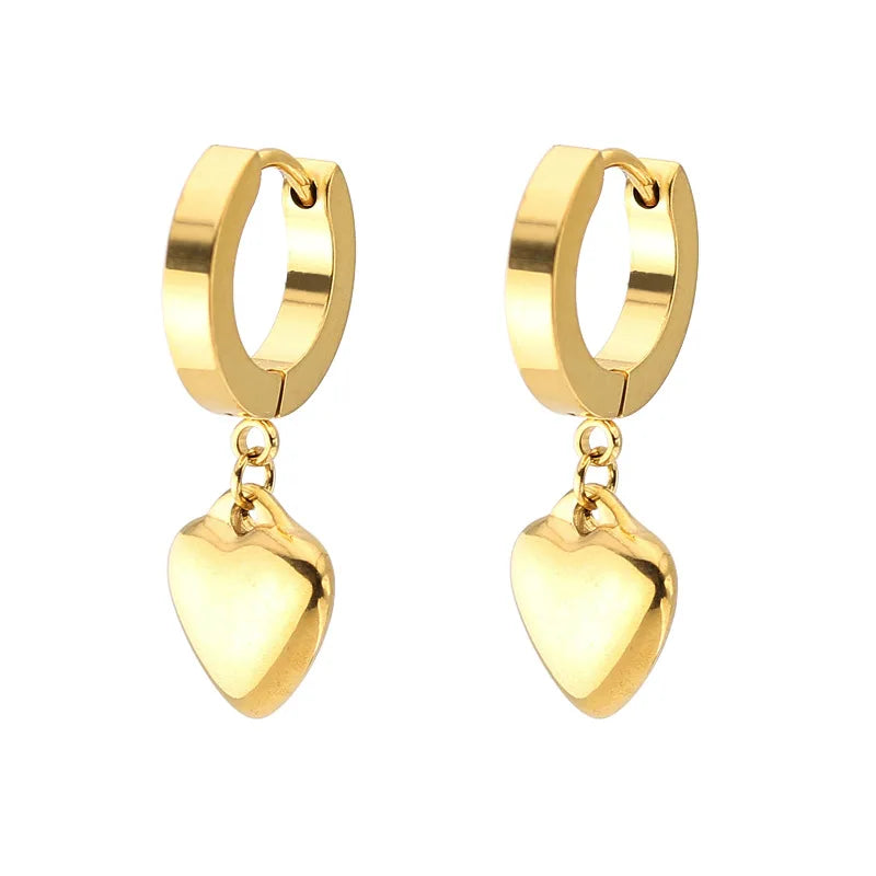 Wholesale Women's Trendy Stainless Steel Jewelry Korean Japanese INS Style Heart Flat Ear Cuffs and Hoop Earrings