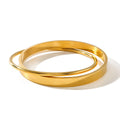 N&S 18K Gold Plated Unique Geometry Design Double Layer Stainless Steel Stack Bangle for Ladies Stylish Wide Open Cuff for Gift