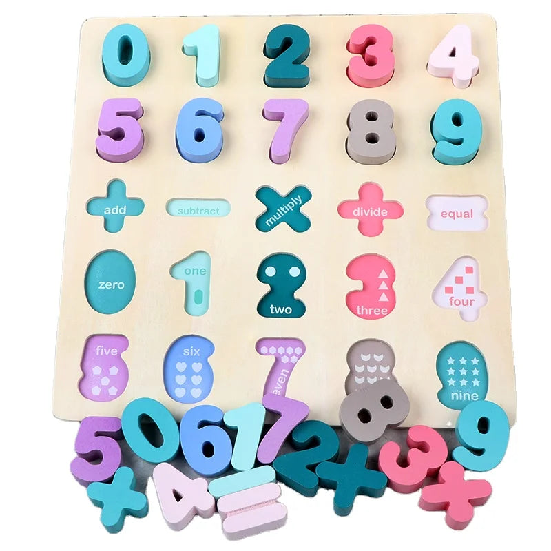 2025 Wooden Puzzles Macaron Alphabet Abc Upper Case Letter Number Wood Montessori Learning Board Educational Toys