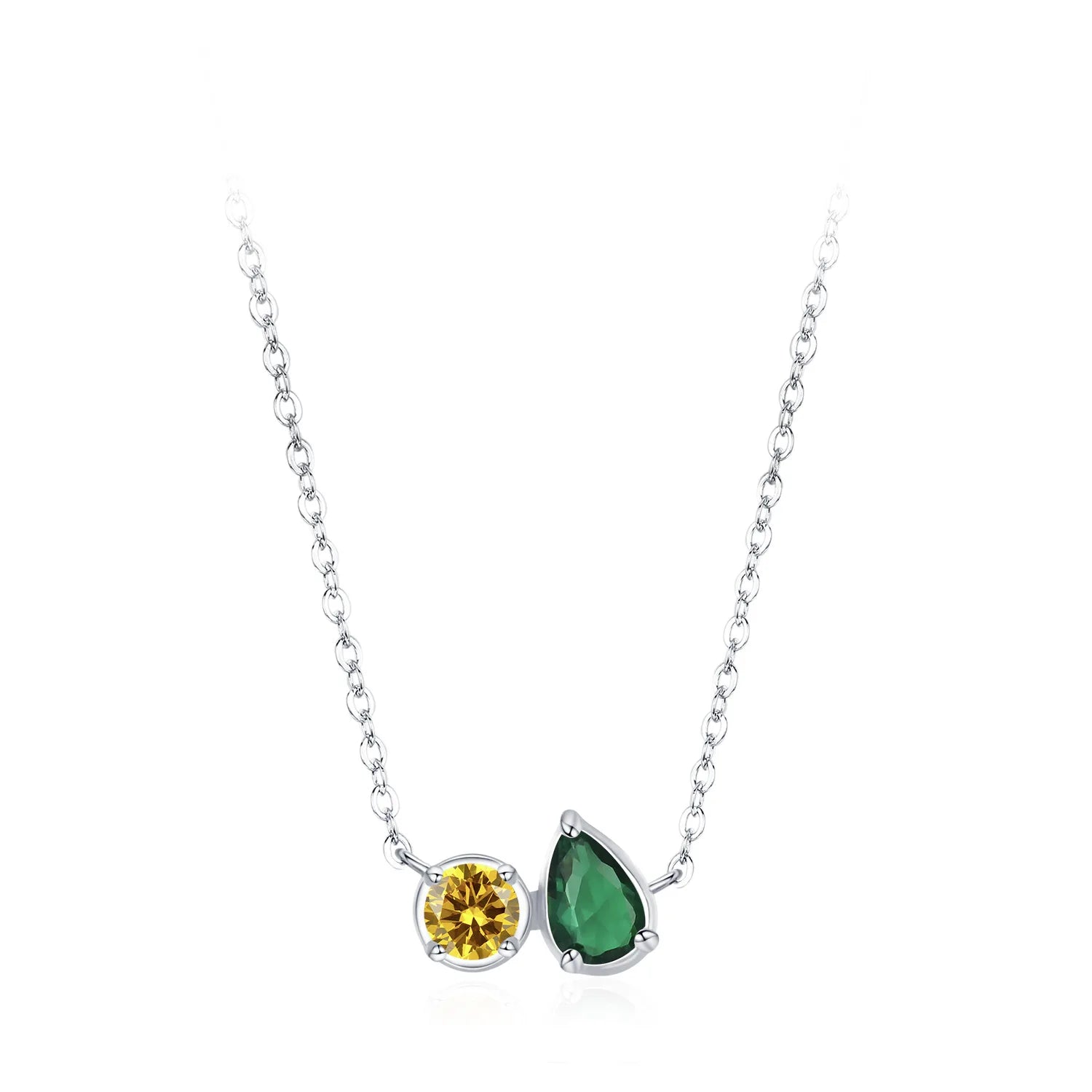 Hot Sale Simple Geometric Zircon Necklace 925 Sterling Silver Yellow Green Emerald Pendant Necklace Factory Wholesale Jewelry