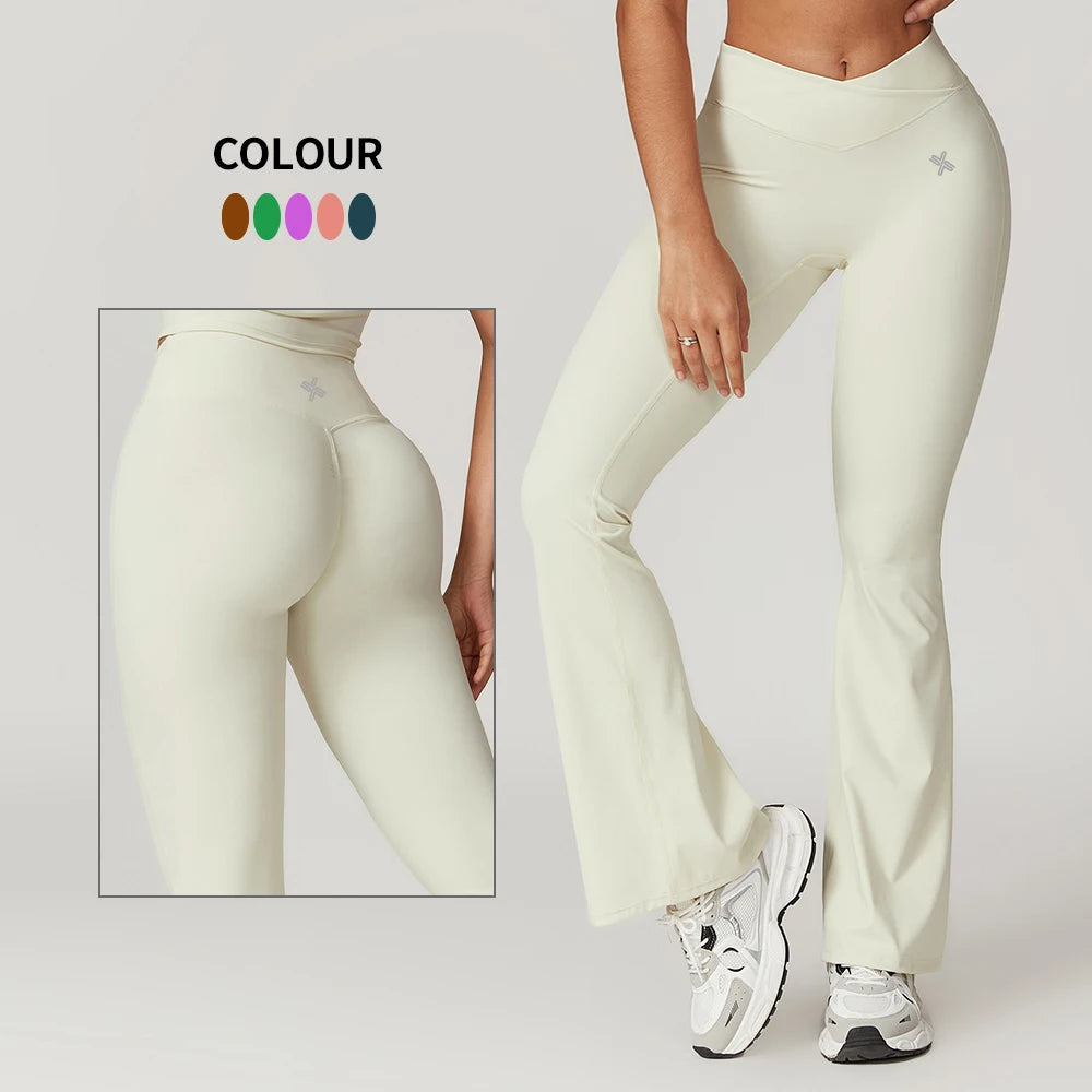 LOW MOQ Nylon Flare Wide Leg Yoga Leggings Pants Women High Waist Wide Leg Pants Gym Sports Flared Yoga Pants
