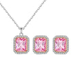 Elegant Pink Square Cut Cubic Zircon Jewelry Set for Women Ladies Earring and Necklace Pendant Accessories Party Costume Jewelry