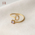 18k Gold Real Birtstone Initial Letter Jewelry Dainty CZ Birthstone Ring Birth Month Ring 18k Real Gold Personalized Ring