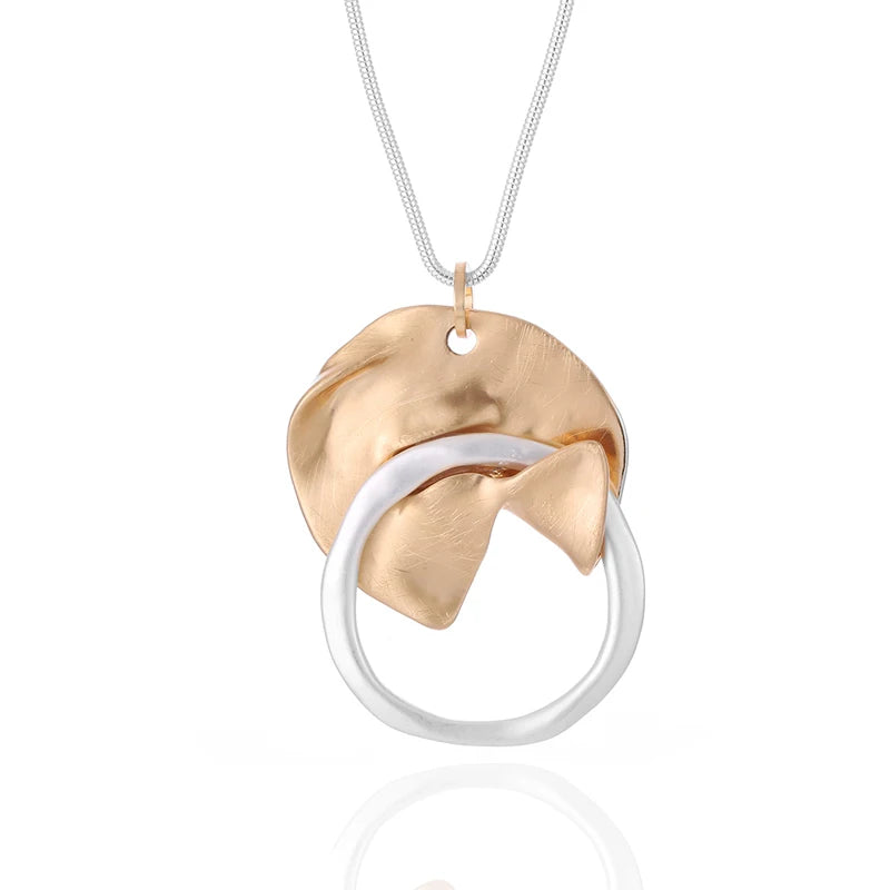 Hot Trendy Customized  Long Snake Chain Irregular Gold Disc Silver Circle Charm Sweater Necklace