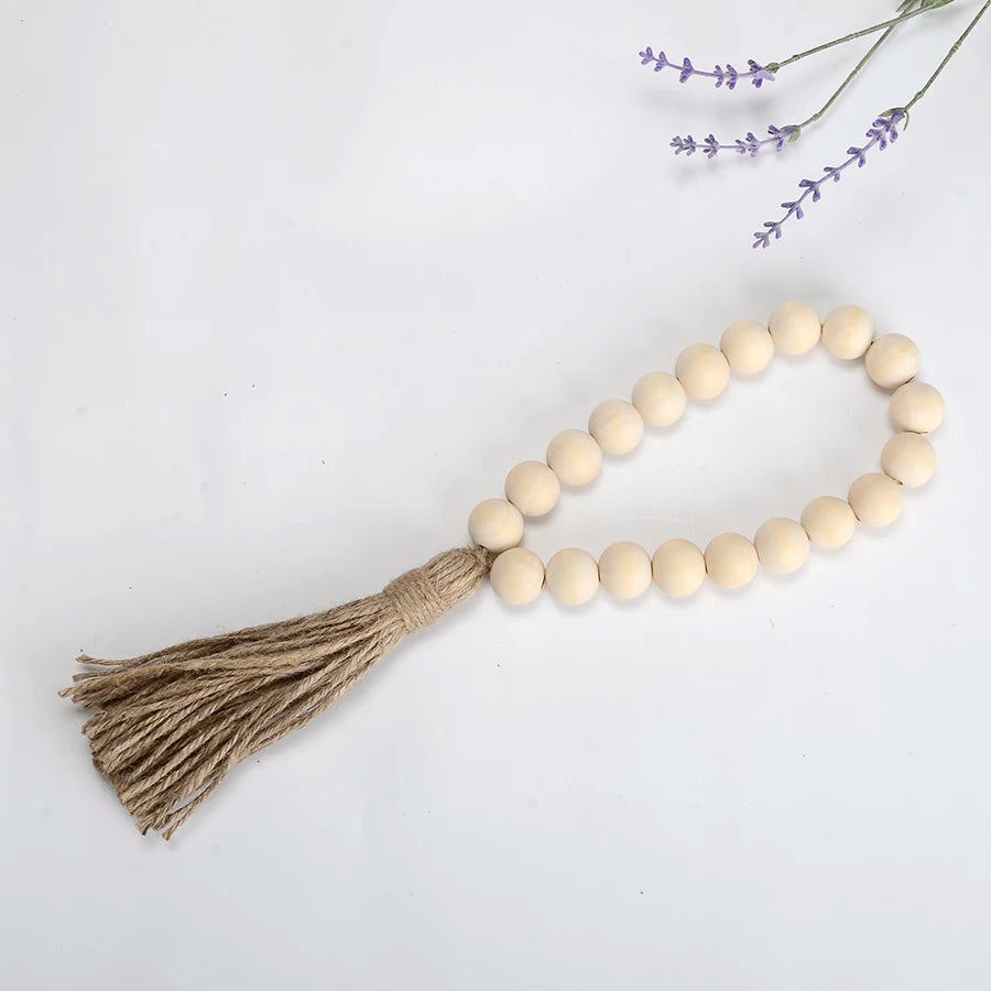 Boho Rustic Farmhouse Decorative Large Wood Beads Tassel Garland Door Knob Decorations Home Decor Wall Hanging Ornament