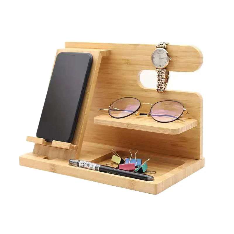 Stylish Multi-Functional Wooden Phone Wallet Watch Stand Natural Wood Docking Station-Portable Wardrobe