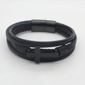 Mens Leather Bracelet with Clasp Cross Black Inspirational Braided Leather Bracelet for Men Boys Multi-layer Leather Cuff Bangle