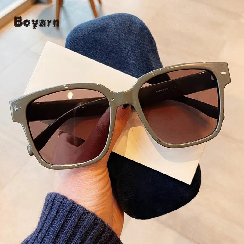 Boyarn New Trend Green Pc Frame Sunglass Square Big Frames Personality Sun Glasses Uv Protective Glasses Women  Shades