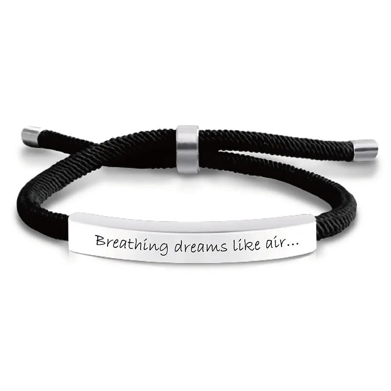 2024 Personalized String Woven Red Rop Jewelry Hold Stainless Steel Bar Bracelet Customized Engraved Stainless Steel Bracelet