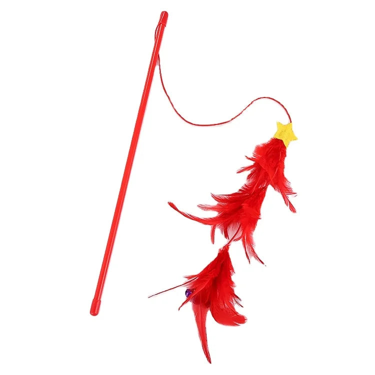 Eco-Friendly Lifelike Cat Christmas Interactive Feather Teaser Wand Toy 133cm Yuanfeng MegaBDM