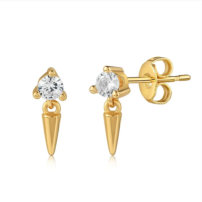 Fashion Jewellery 18k Gold Plated 925 Sterling Silver Small Round Cubic Zirconia Small Pointed Cone Earrings for Girls