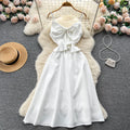 Fashion Design Bowknot Evening Dress Sling Skirt Summer New White Celebrity Temperament A-line Dress S M L