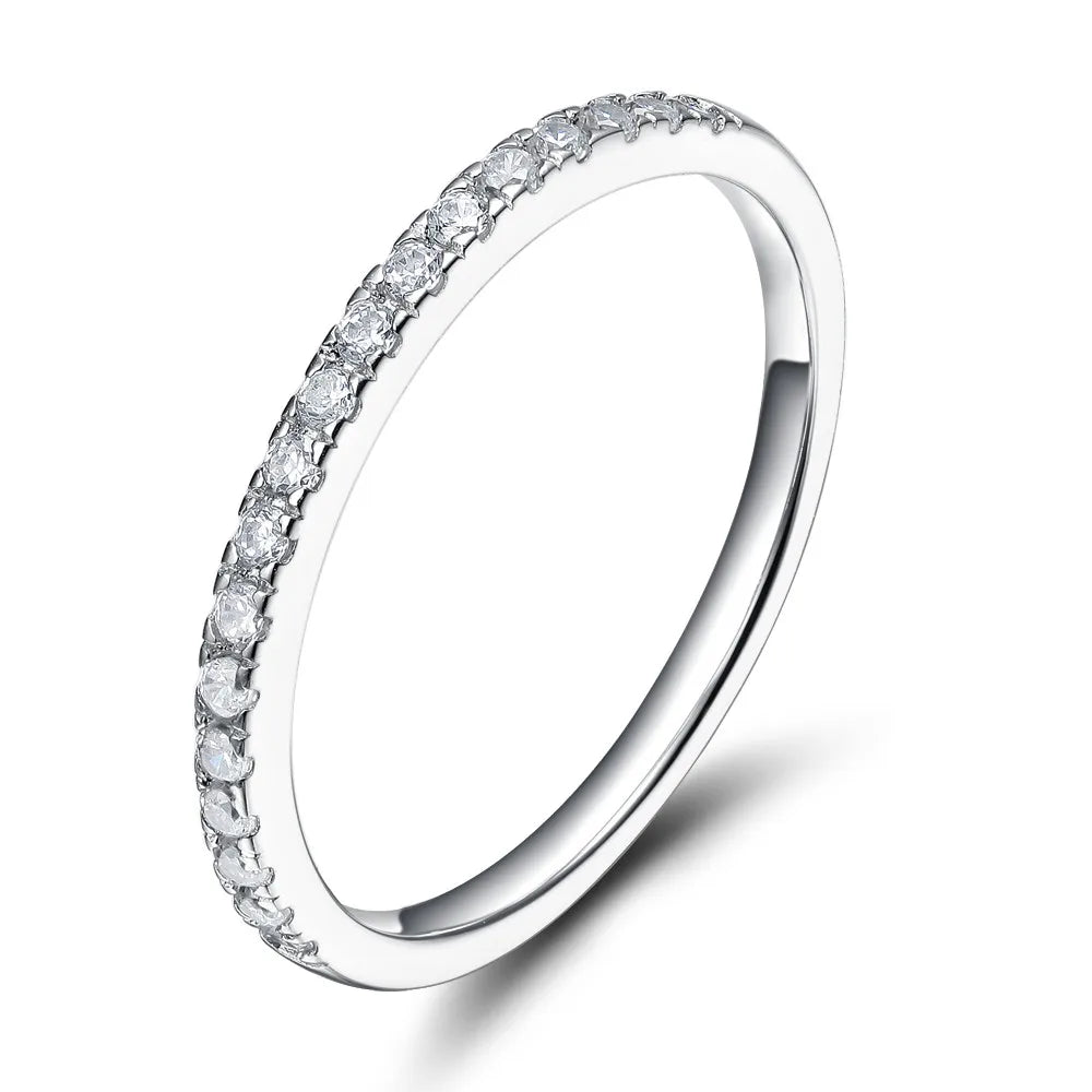 OAHLAN Fashion Engagement Jewelry Women Wedding Band Cubic Zirconia 2mm 925 Sterling Silver Rings for Valentine's Day Present