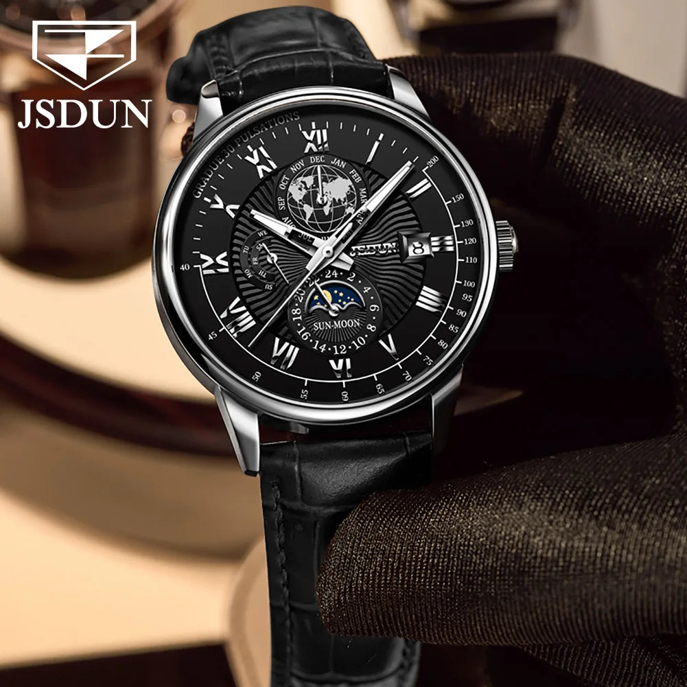 JSDUN 8809 Men OEM Custom Hot Sell Wrist Watch Luminous Analog Hand Wind Skeleton Fashion Women Mechanical Watch