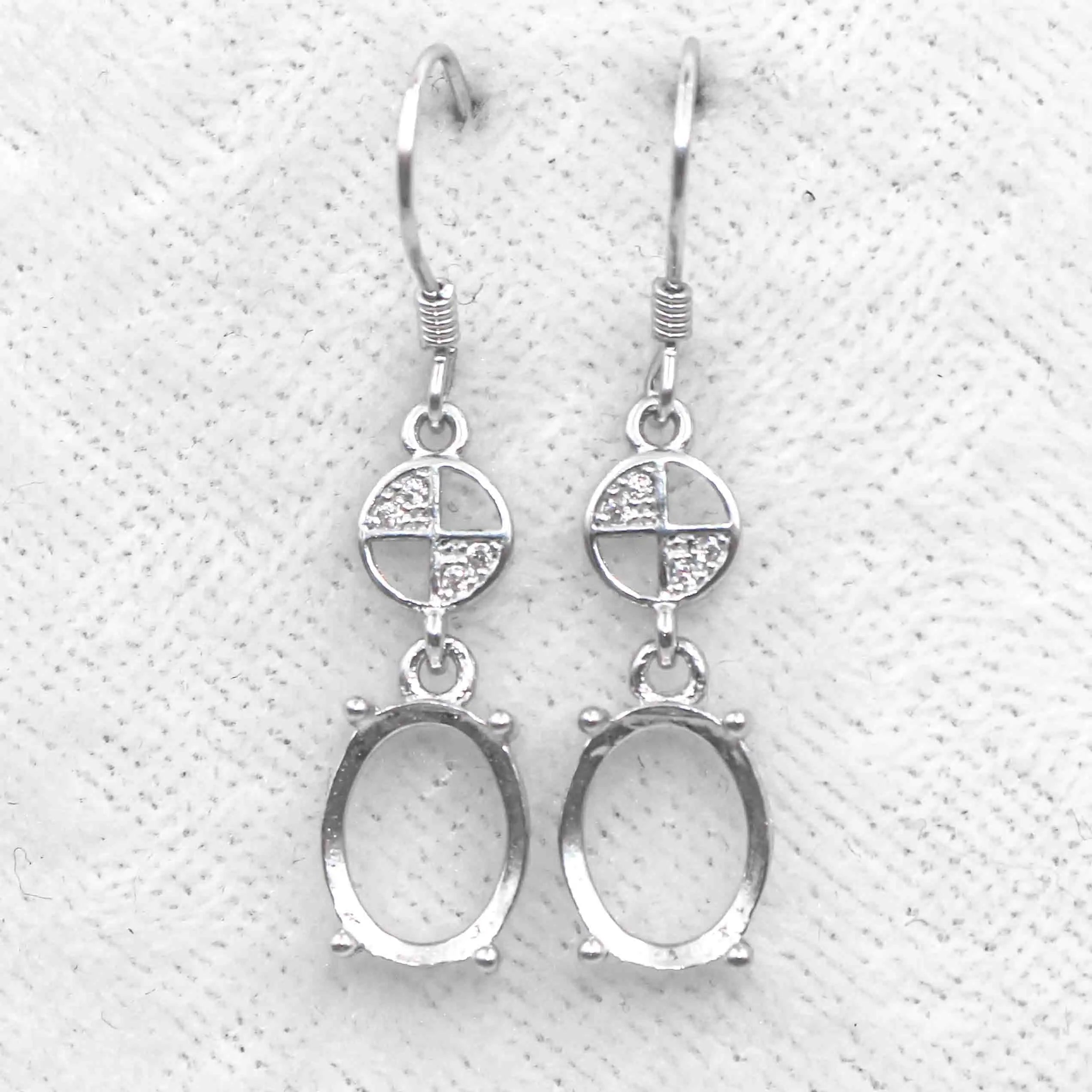 Sterling Silver 8*10mm Semi Mount Hook Earrings Empty Support Blank Claws Setting S925 Base Without Center Stone for DIY Inlay