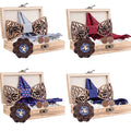 3D Men Wooden Bow Tie Bowtie and Handkerchief Cufflinks Brooch 4pcs/Set for Men's Party Wedding Accept Custom