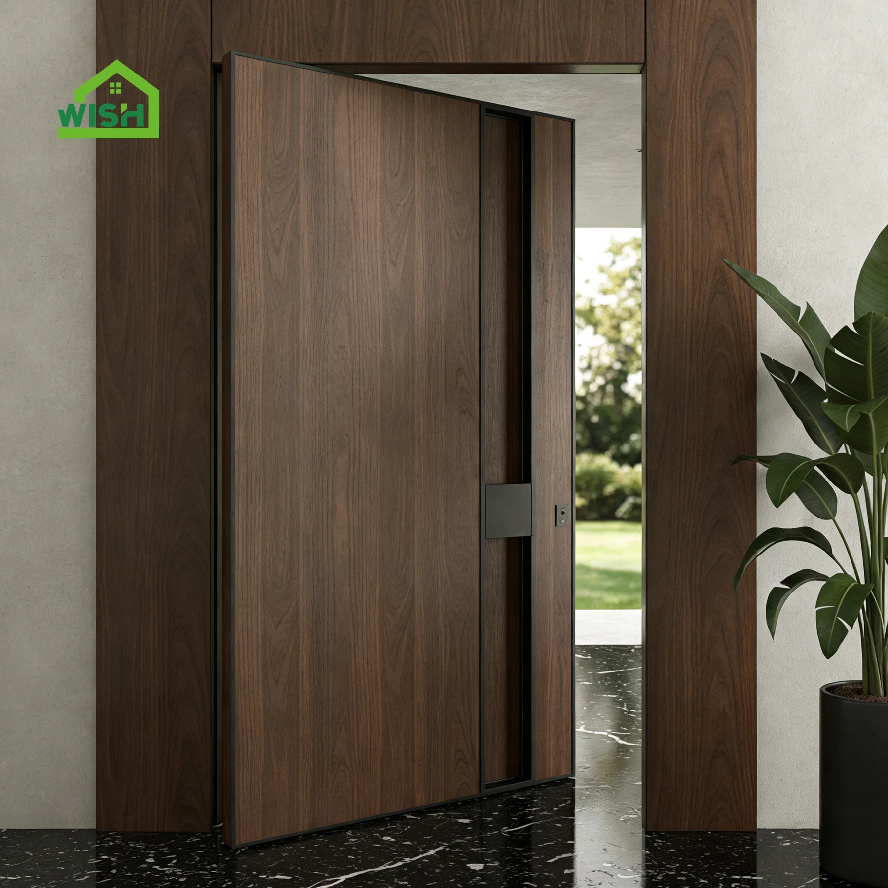Wish Customized Front Home Decor Security Modern Villa House Solid Wood Pivot Doors Exterior Wooden Door Main Entrance