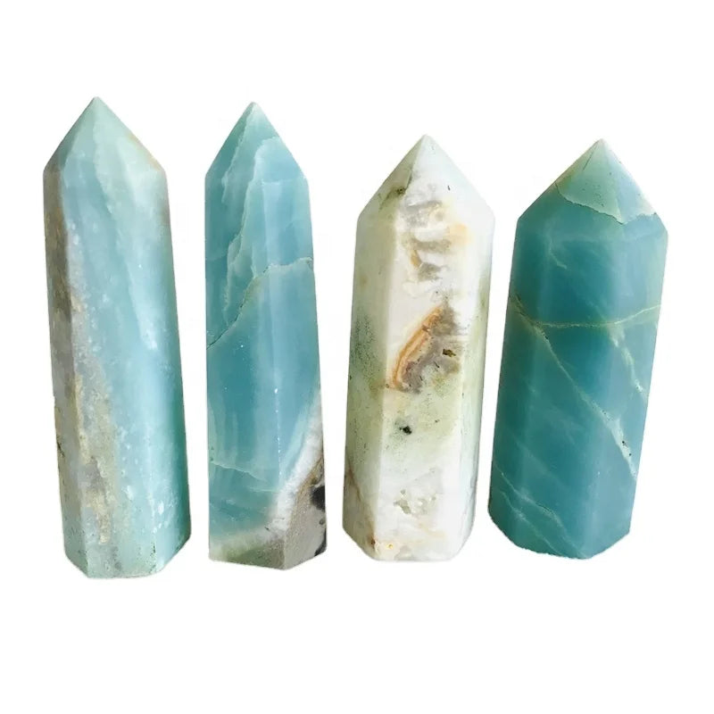 Wholesale Natural Good Quality Blue Caribbean Calcite Points Towers Healing Crystal Wands for Gift Decoration