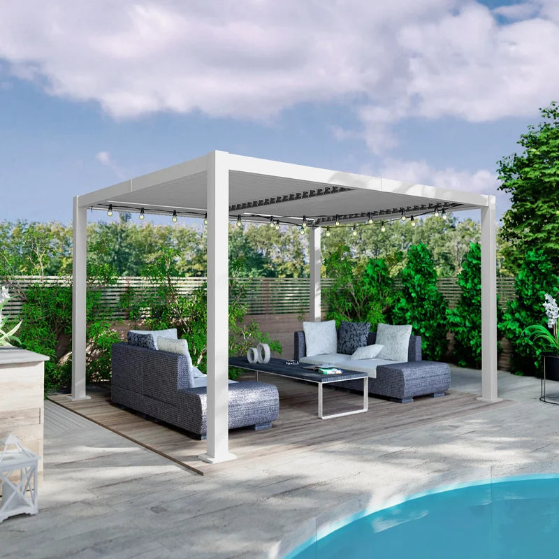 Customizable Electric Aluminum Bioclimatic Gazebo for Outdoor Swimming Pool Manufacturers' Product LED Optional Easy Assembly