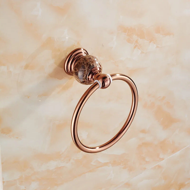 HONGDEC Modern Eco-Friendly Stainless Steel Rose Gold Polished Finish Wall Mount Bathroom Towel Holder & Ring