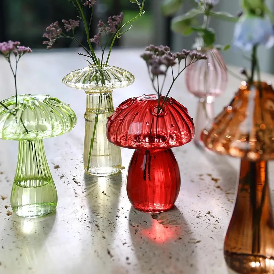 Delicate Mushroom Glass Bud Vases Creative Mushroom Vase Garden Culture Vase