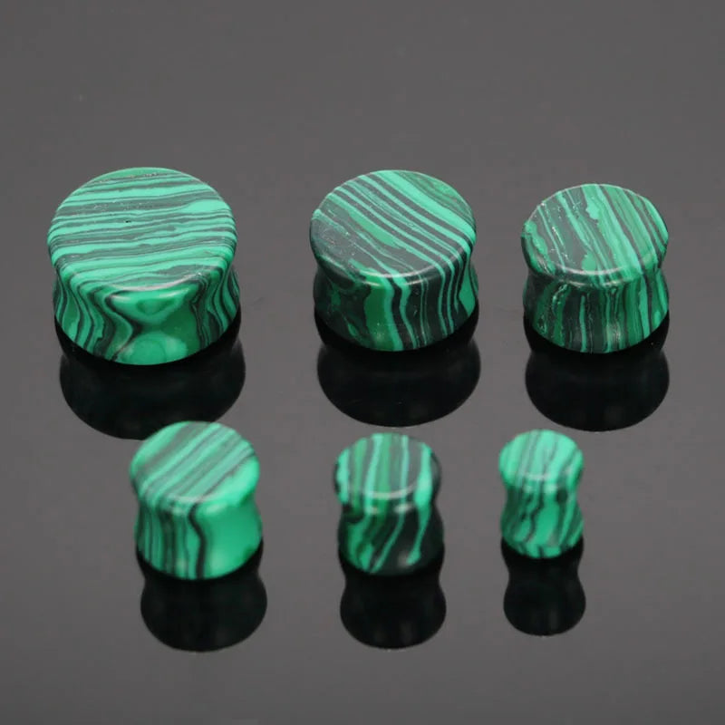 Huiying 14mm China Factory Body Jewelry Wholesale Malachite Stone Earrings Piercing Ear Tunnels Expanders