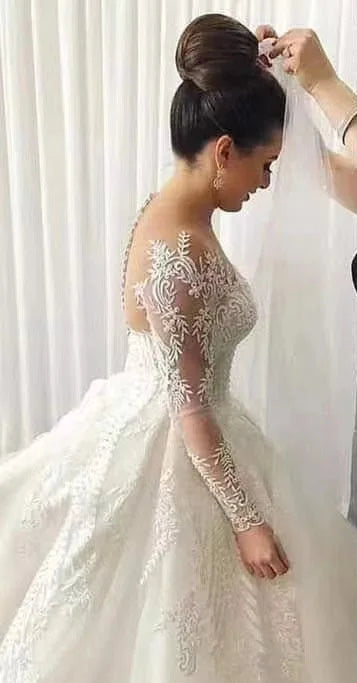 Guangzhou Auyan 2026 Mermaid Slim Wedding Dress Long Sleeve Skin Color Lace V Neck Bridbeaded Large Crystal Bride Gown
