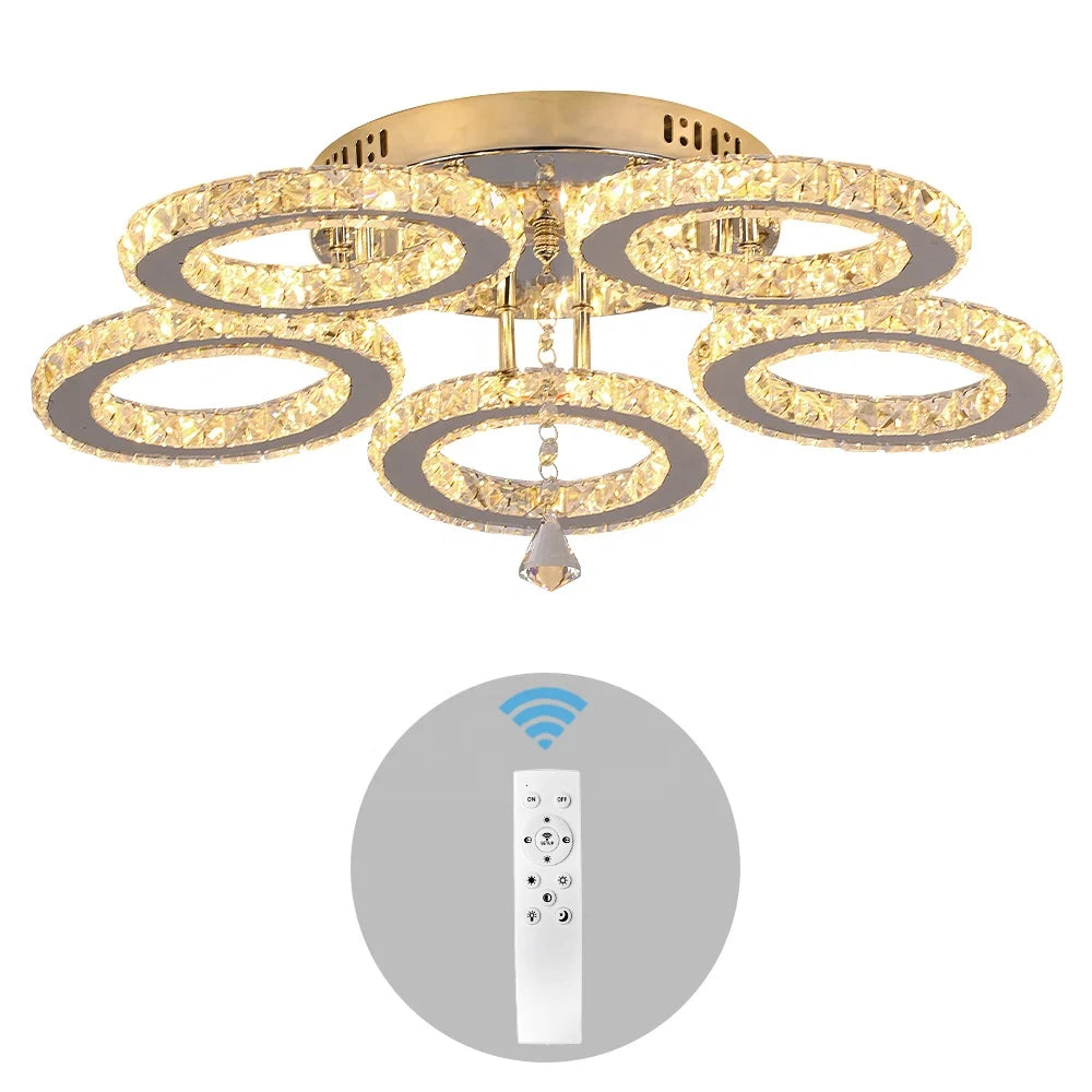 Customized 5 Ring Crystal LED Lighting Crystal Ceiling Lamp for Hotel Villa Project Decorative Lamparas