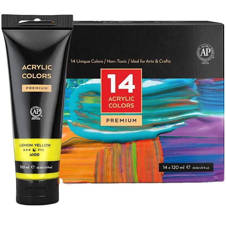 14 Colors/Pouches (120 Ml/4.06 Oz.) with Storage Box Rich Pigments Art Kids Acrylic Paint Set