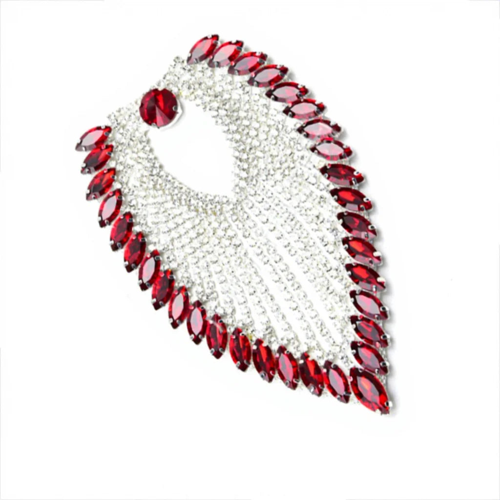 Sew on AB Crystal Heart Fringe Applique Glass Rhinestone Chain Shoulder Knot Flower Patch for Shoe Bag Clothing Decoration