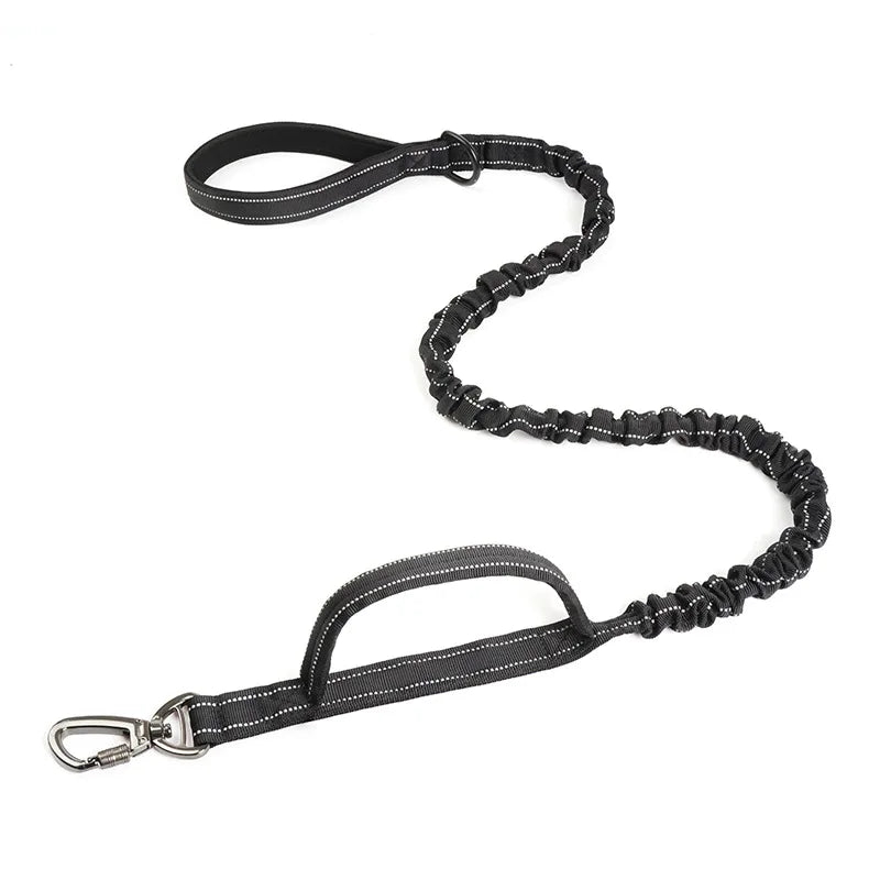 High Elasticity Double Handle Neoprene Padded Dog Leash Tactical Dog Bungee Lead Easy Control Nylon Reflective Dog Leash