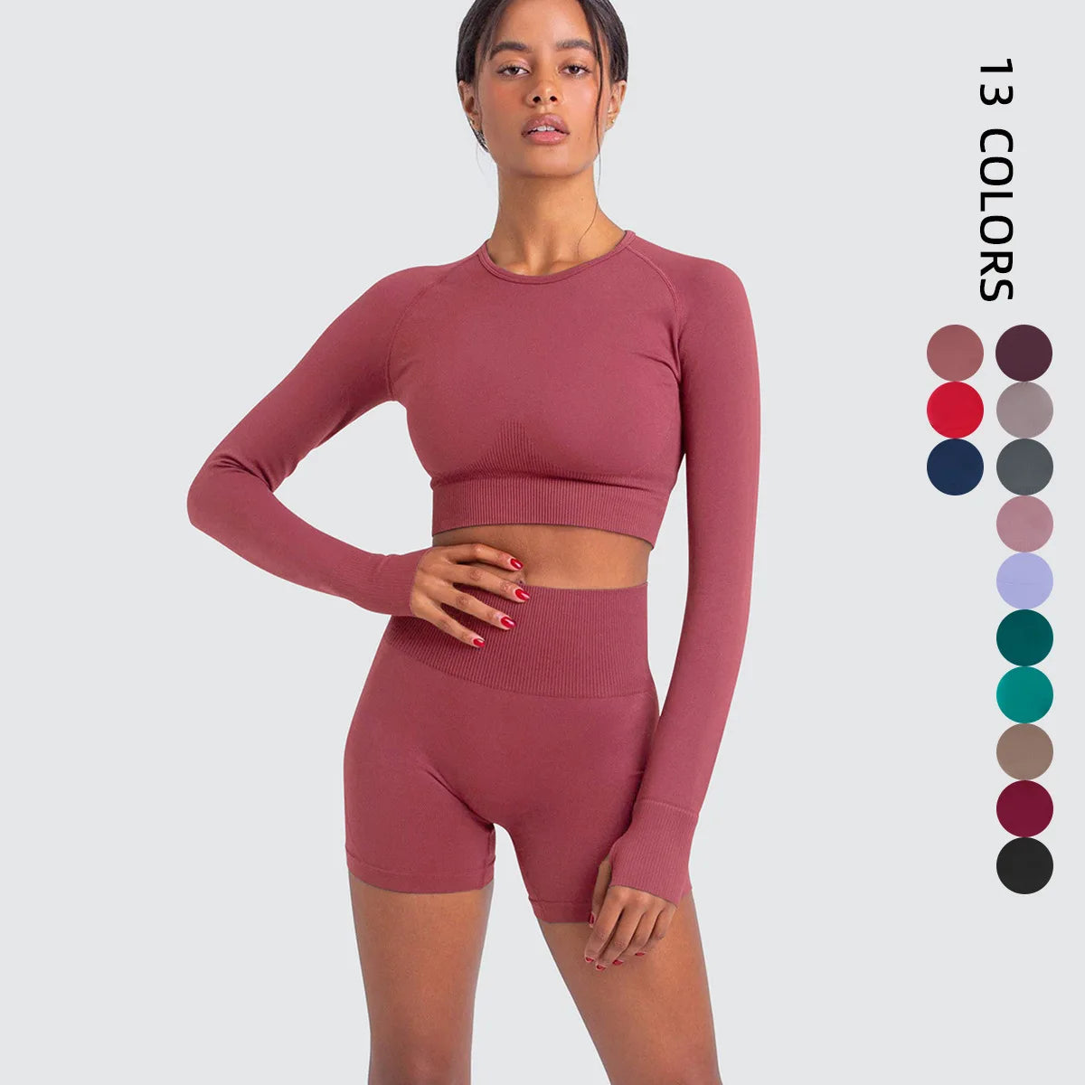 2025 Autumn Women's Fitness Sports Gym Long Sleeve Activewear 2 Pcs Workout Shorts Leggings Set Printed Logo Yoga Top Bottom