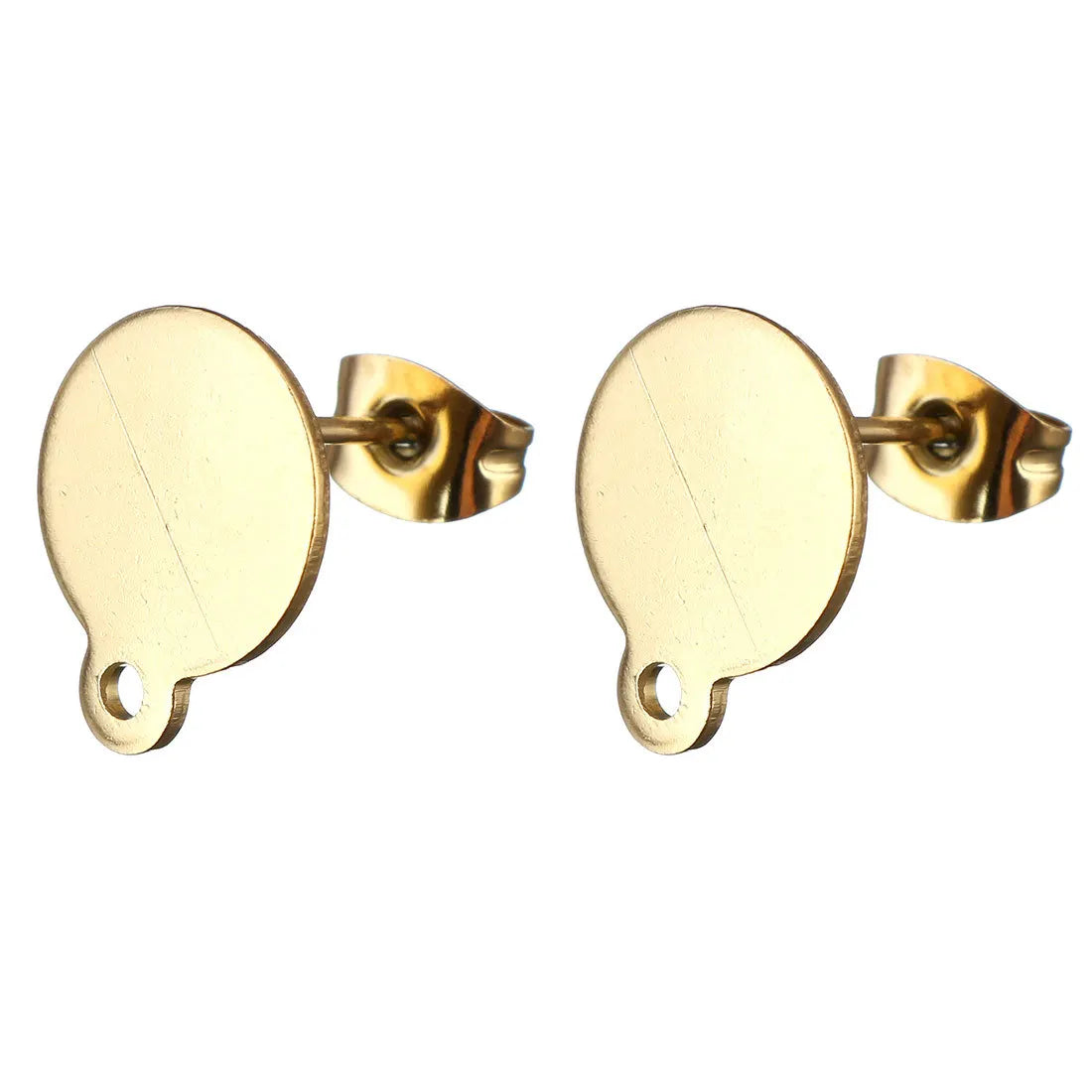 Hot Sale Stainless Steel Stud Earrings Posts Flat Pad Blank Earring Pin Studs With Loop and Earring Backs Making Jewelry