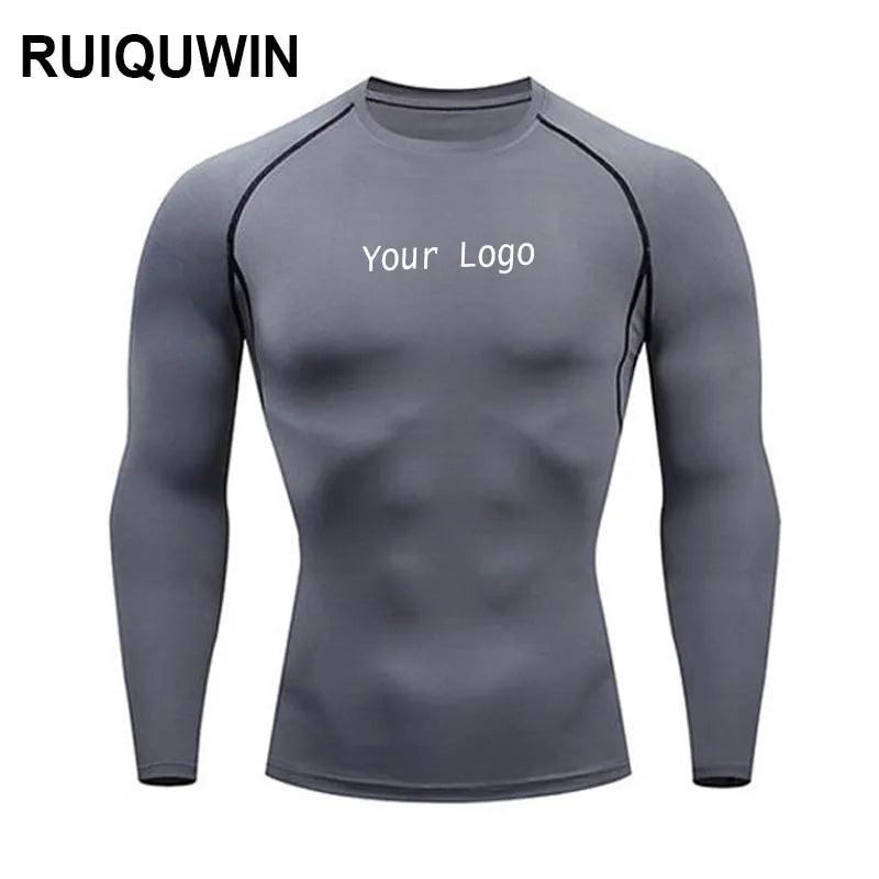 RUIQUWIN Custom Logo High Elastic Quick Dry Compression Shirt Long Sleeves Gym Fitness Tops Gym Sports Tshirts